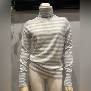 New cashmere and cotton blend Striped Gray and White Turtleneck Sweater size M